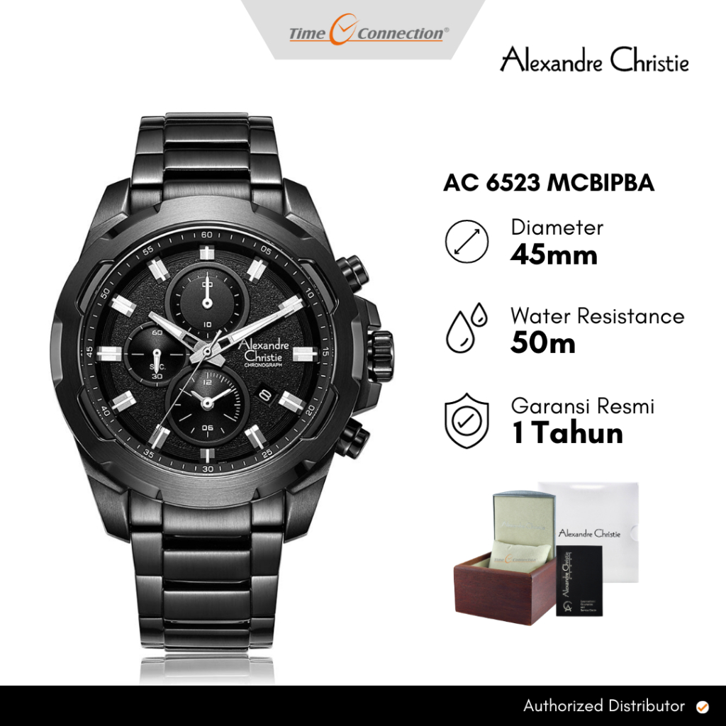 Alexandre Christie AC 6523 MCBIPBA Hitam Original / Jam Tangan Pria Analog Rantai Stainless Steel MC