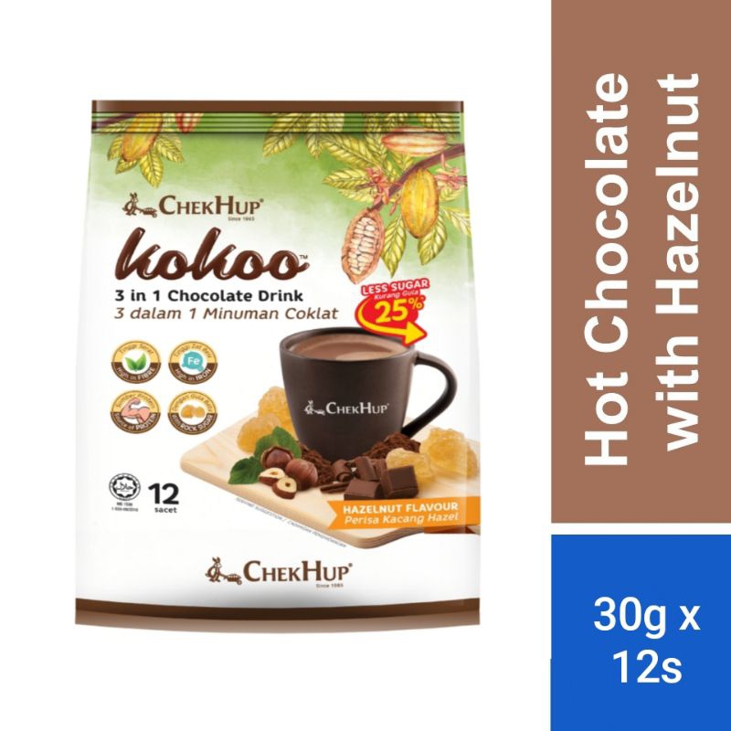 

CHEK HUP Kokoo 3in1 Hot Chocolate Drink with Hazelnut Malaysia (30g x 12 sachet)