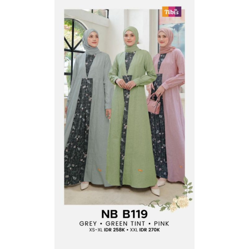 Nibras Gamis NB B119/ NBB 119 Green Tint, Grey dan Pink