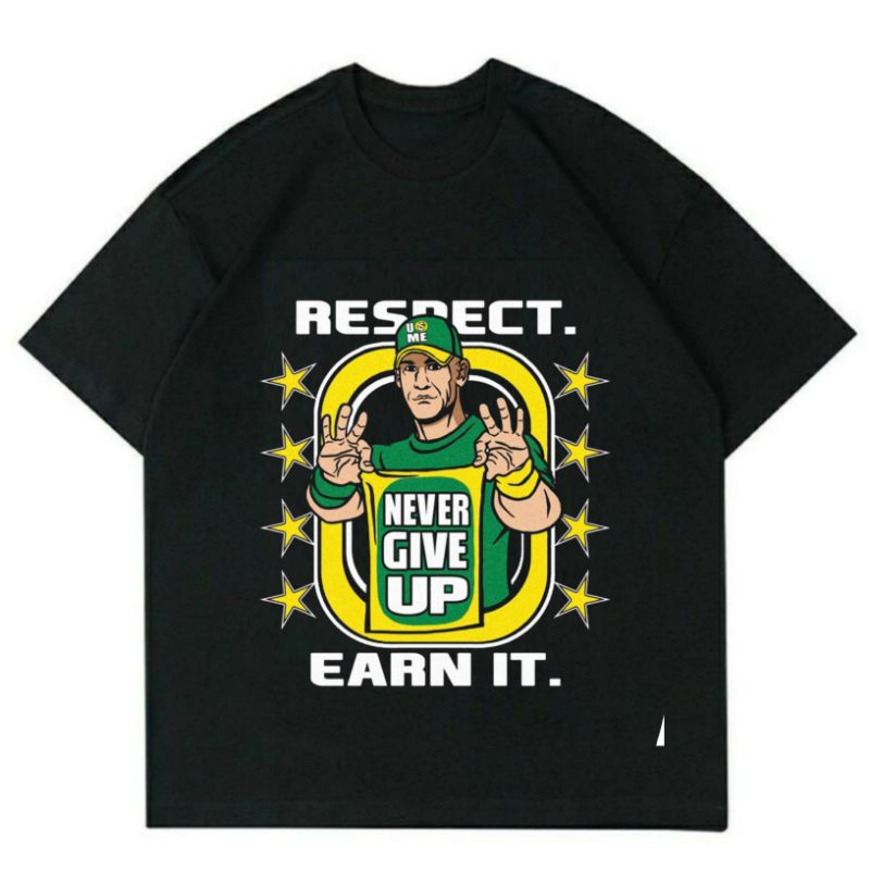 KAOS VINTAGE  JOHN CENA | T-SHIRT RESPECT JOHN CENA | KAOS HITAM NEVER GIVE UP VINTAGE OVERSIZE TERL
