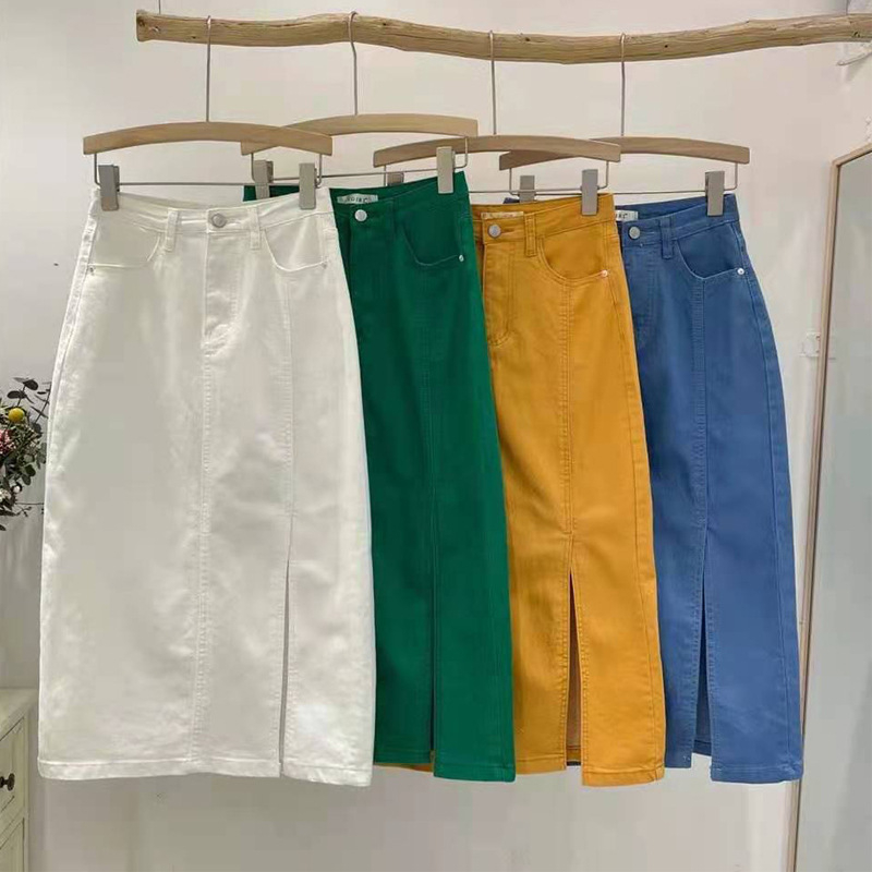 [ cantikya.id ] Rok Highwaist Rok Jeans Wanita rok jeans panjang korean style Rok span putih Rok 7/9