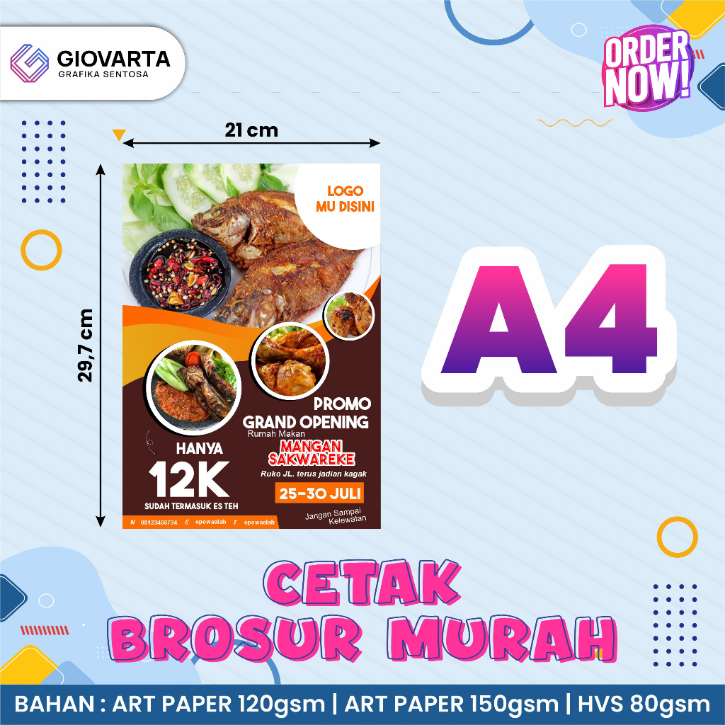 

CETAK FLYER A4 / CETAK BROSUR A4 / 1 SISI / CUSTOM BROSUR A4 FULL COLOUR