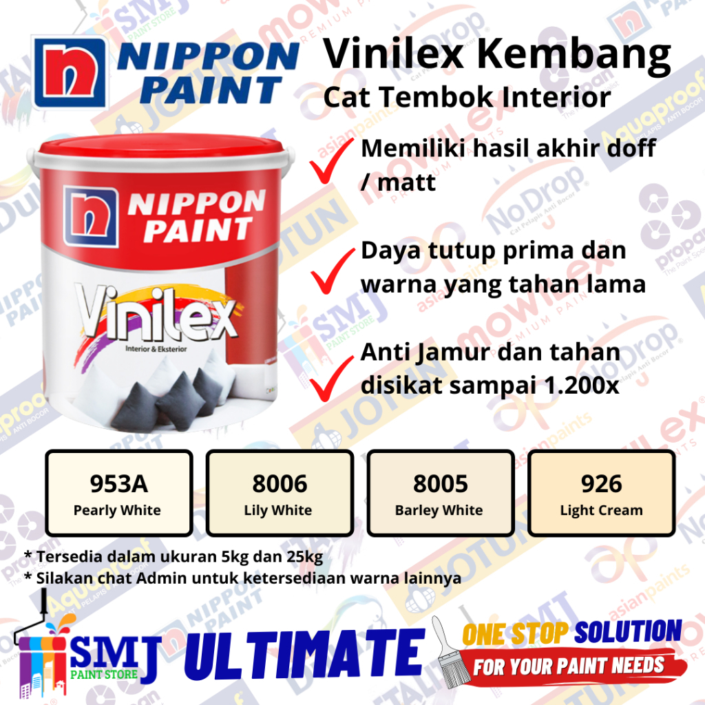 Cat Tembok Interior NIPPON PAINT VINILEX 5000 Warna Pearly White 953A 5kg