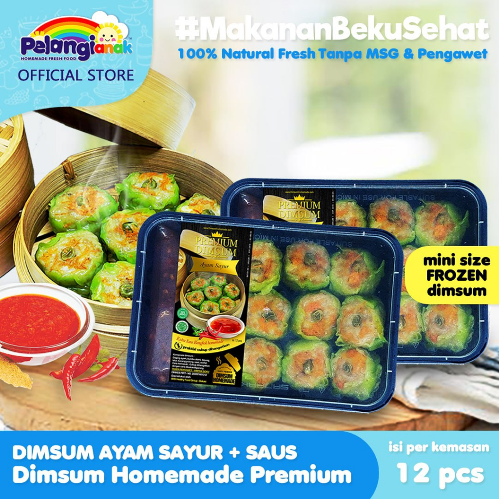 

Dimsum Ayam Sayur Pelangi Anak FROZEN FOOD HOMEMADE HALAL MUI TANPA PENGAWET NON MSG