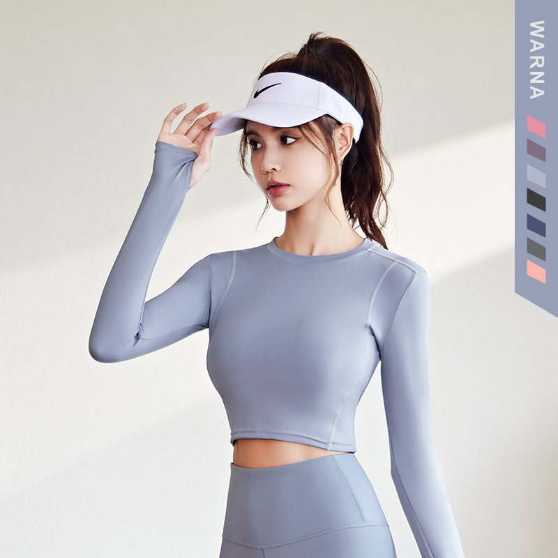 YOUMI Baju Olahraga Wanita Atasan Cropp Polos Lengan Panjang YM001