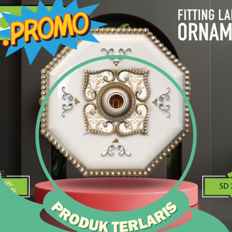 Fitting hias plafon gypsum 30 cm ornamen plafon gypsum PVC-GRC fiting dekorasi plafon PVC fitting