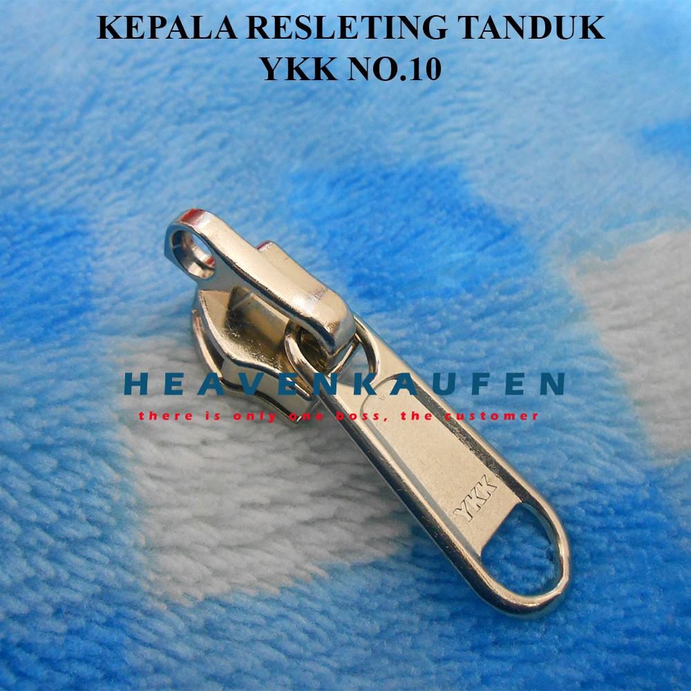 Kepala Resleting YKK coil no 10 tanduk lubang gembok nikel zipper head gigi nickle silver perak jumb