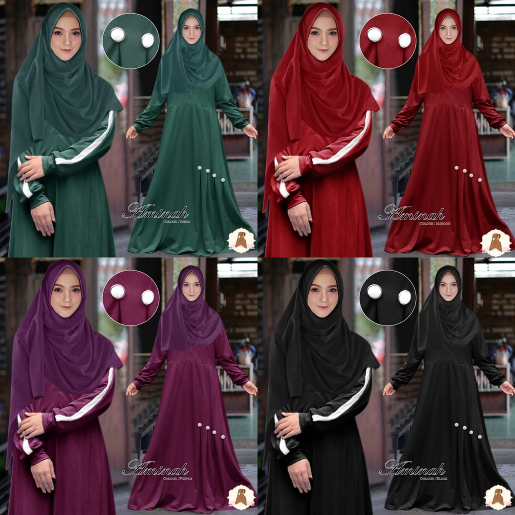 SET GAMIS AMINAH SYARI MUSLIMAH SYAR'I POLOS HITAM MAROON UNGU TOSCA TOSKA LD 110CM GROSIR MAXIDRESS