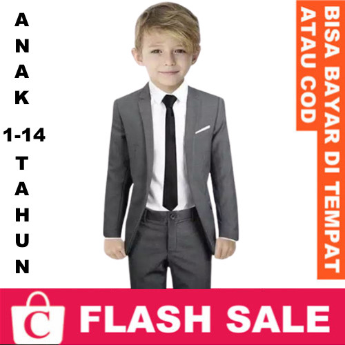 Anak Anak Usia Umur 1 - 14 tahun Blazer Pria Jas Cowok Slimfit Model Kekinian Celana ABU CERAH MUDA 