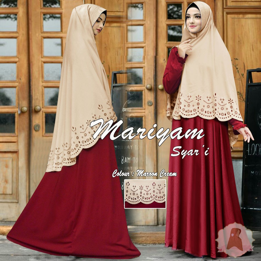 MARIYAM SYARI MAROON FIT SIZE XL SET GAMIS HIJAB JILBAB BERGO KHIMAR
