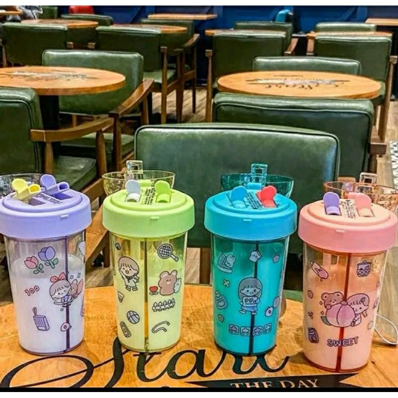 Botol minum 420ML  Air sedotan memiliki 2 sisi sekat