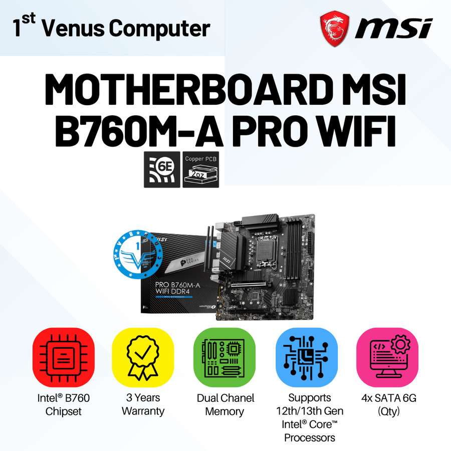 MOTHERBOARD MSI PRO B760M-A WIFI DDR4 - MAINBOARD B760 LGA 1700 / MAIN-MS38