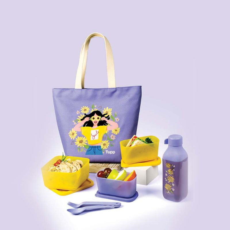 Tupperware Cosmo Lady Sunflower Lunch Set Tas Bekal Tupperware Ungu atau Pink Wadah Bekal Cewek