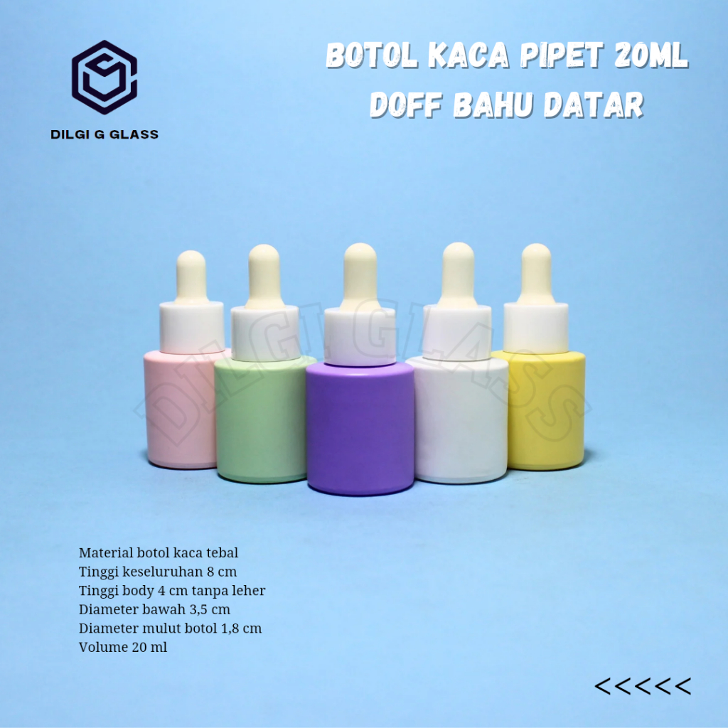 Botol kaca 20ml bahu datar frosted doff/ botol serum 20ml/botol kaca 20ml
