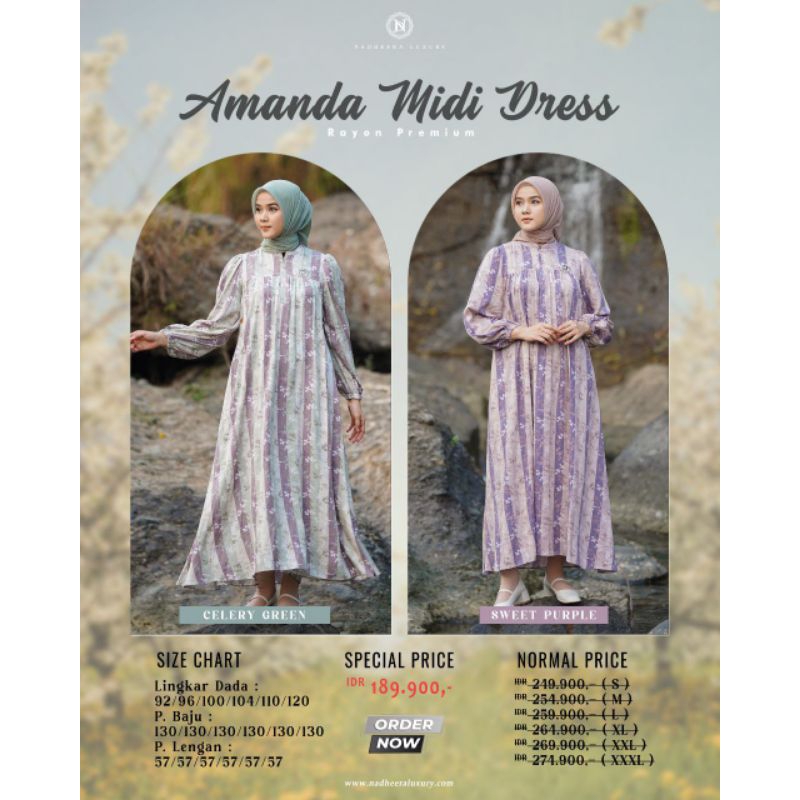 PROMO/SPESIAL PRICE/AMANDA MIDI DRESS/ORIGINAL NADHEERA LUXURY/MIDI DRESS/GAMIS MIDI