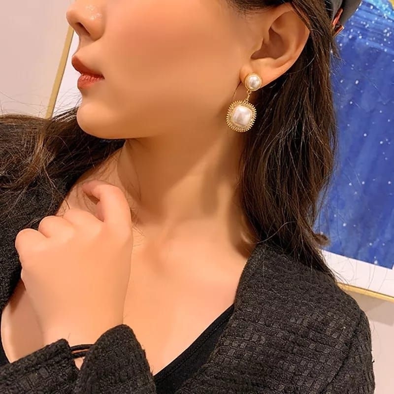 ANTING GANTUNG MUTIARA KOREAN STYLE PEARL EARRINGS BERLIAN ANTING TUSUK MEWAH SIMPLE ELEGAN ANTING H