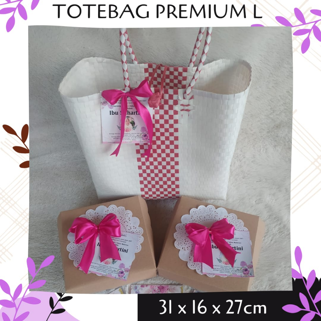 

Tas Anyaman Premium Model Tote Size L Putih Pink