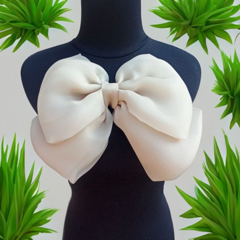 Aplikasi pita peniti kain organza glowing cream nude coklat susu untuk baju pesta anak