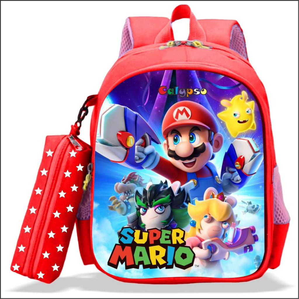 Tas Ransel Sekolah Anak Laki-Laki TK dan SD Karakter SUPER MARIO Bisa COD dan Bonus Tempat Pensil