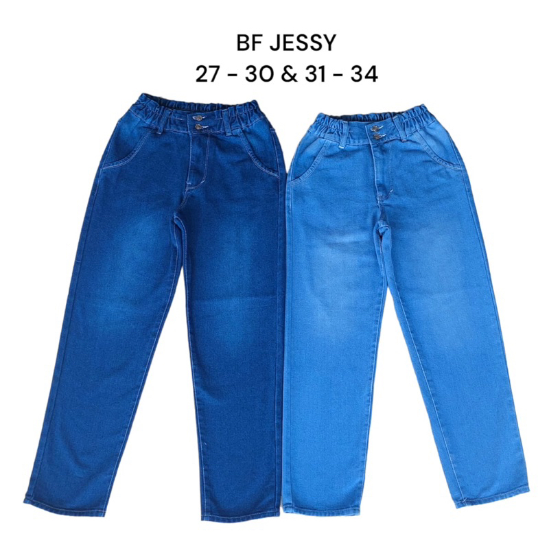 Celana jeans boyfrend pinggang karet wanita rumy