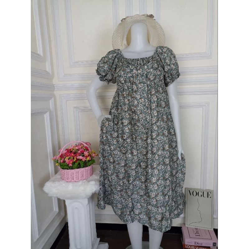 [READY] ARUMI DRESS PITA RAYON PREMIUM/DASTER SMOKE LENGAN BALON