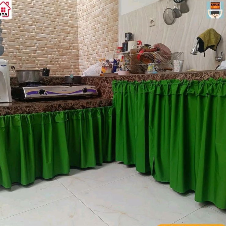 Gorden Kolong dapur Poni Polos Hijau Tua / Gorden Custom/ Gorden Jendela