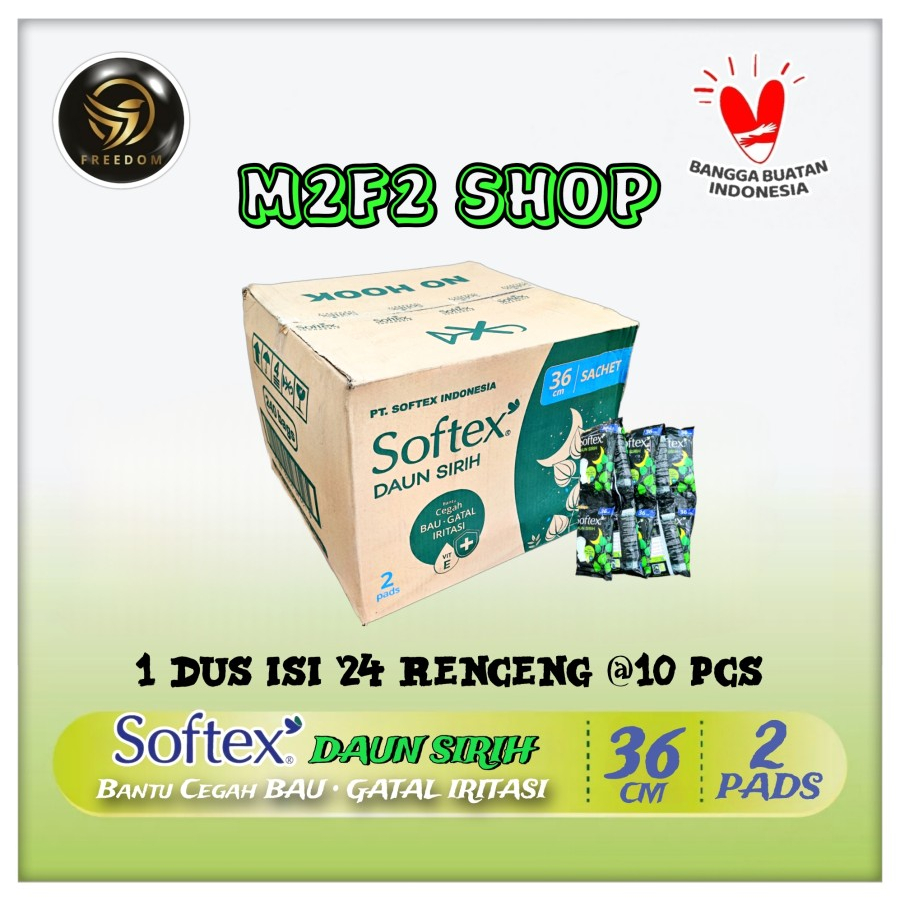 Softex Daun Sirih Pembalut Sachet Isi 2 Pads Wing - 36 cm (Kemasan Karton)