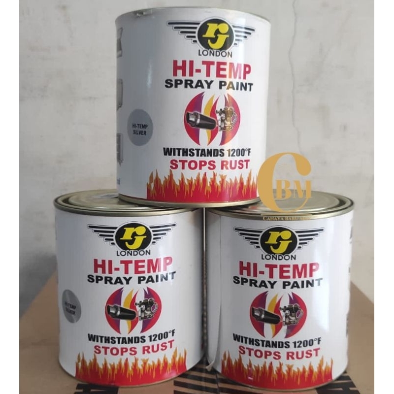Cat Hi Temp RJ LONDON Cat Anti Panas 1Kg 800Ml Cat Kenalpot Knalpot Cat Blok Mesin warna Silver Blac