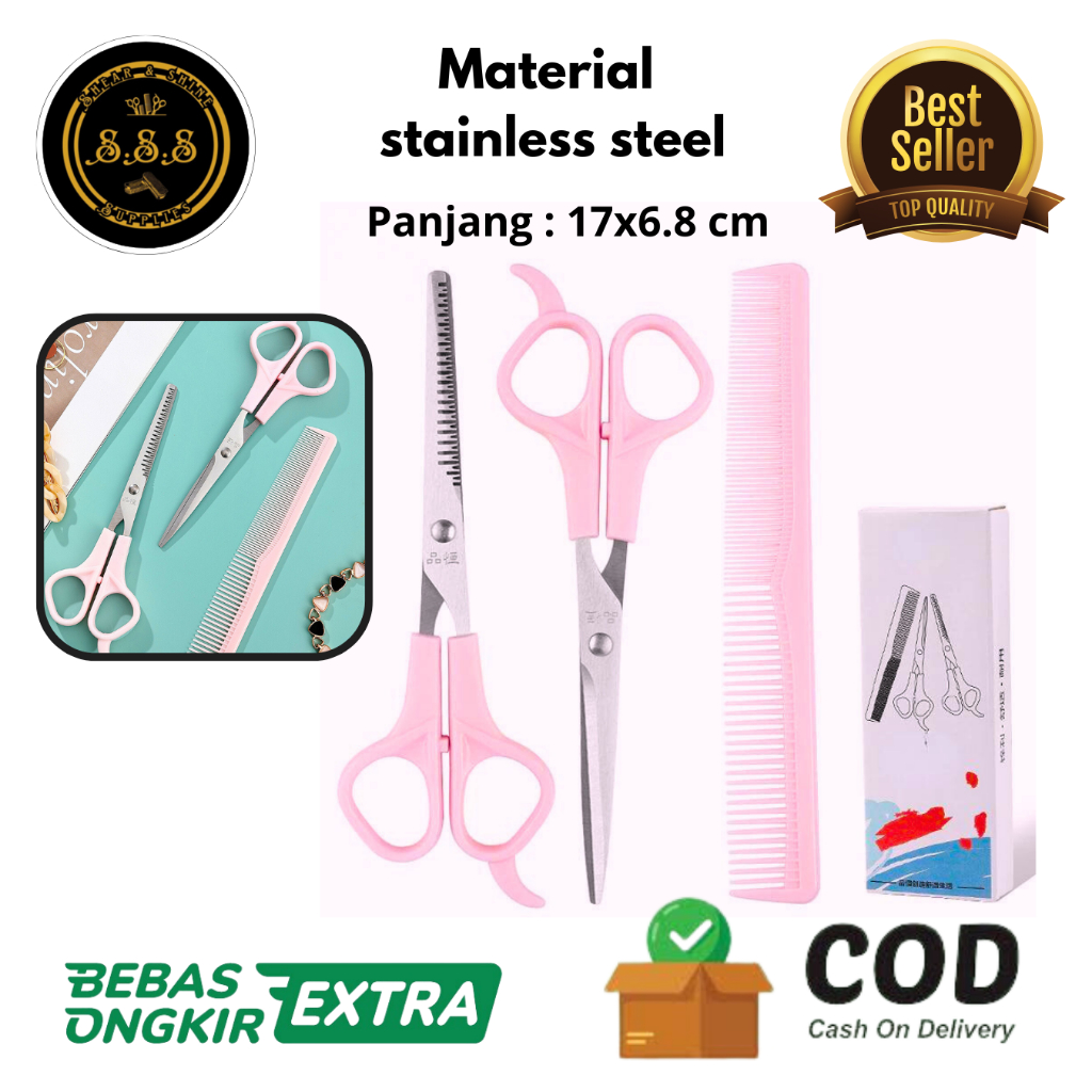 Gunting Cukur Sisir Rambut Set 3 //  Set Impor Stainless Tajam , gunting sisir cukur alat cukur set