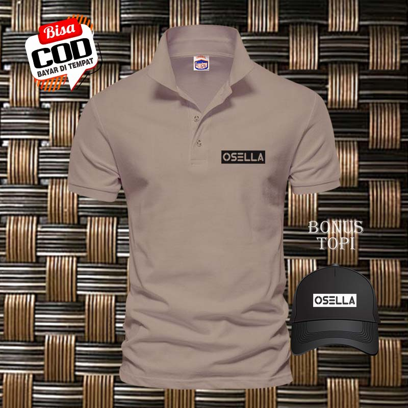 POLO SHIRT PRIA baju kaos kerah / kaos berkerah Osella Blog Kiri Hitam Bonus Topi / Kaos Polo Atasan