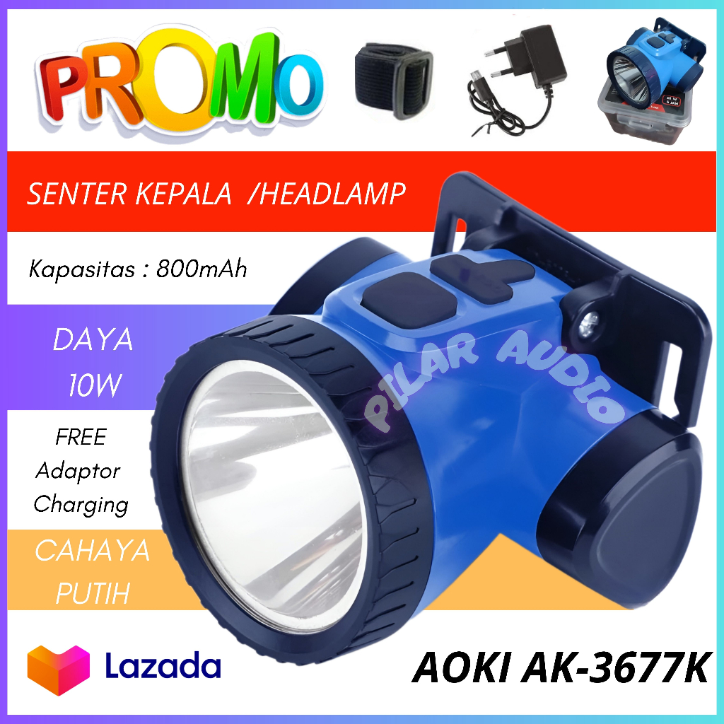 Senter Kepala aoki 10 WATT Aoki ak-3677K 10w Super Led Baterai Lithium 800mAh / Senter Kepala AOKI A