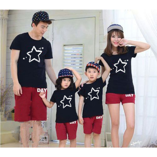 baju atasan lengan pendek FAM BINTANG gambar lucu  kembar ibu anak bapak kapelan keluarga kapel suam