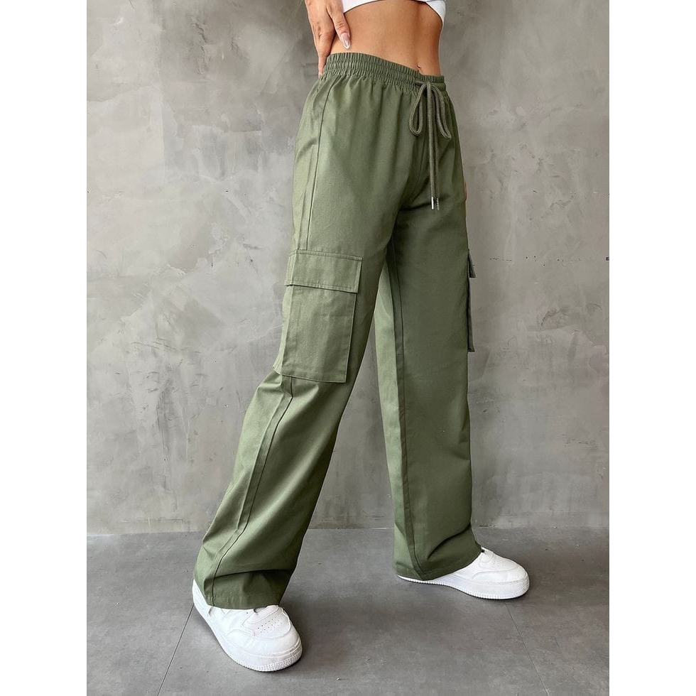 CELANA CARGO WANITA KOREA KANTONG KARET PANJANG DEWASA KULOT