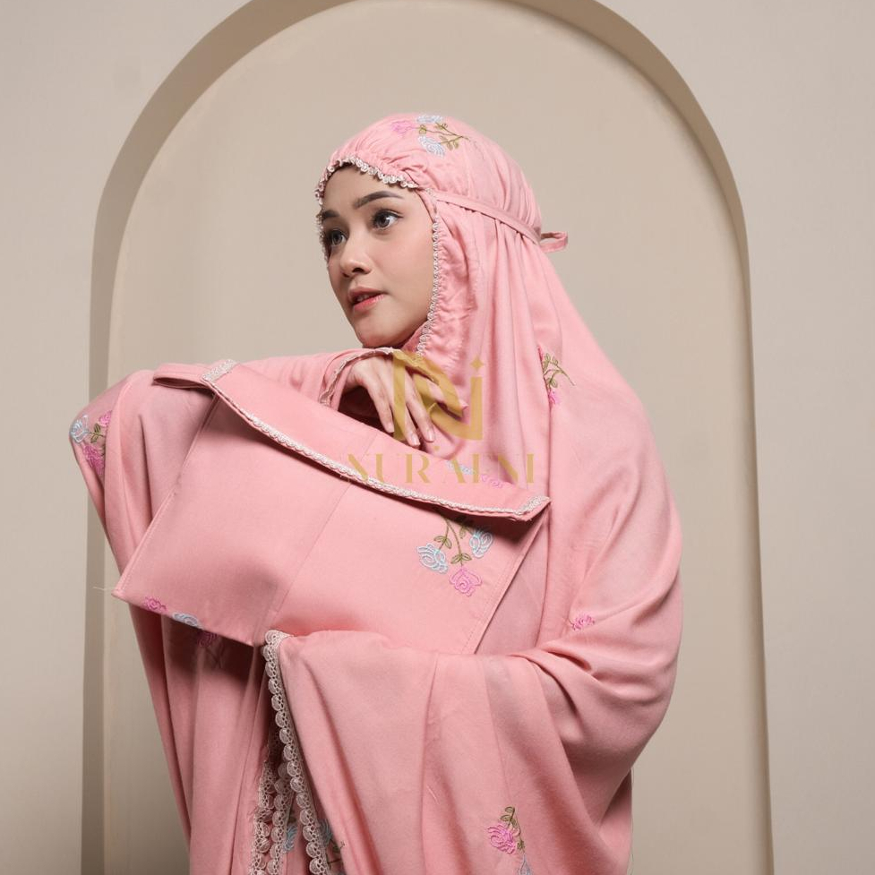 Mukena Dewasa Rayon Bordir Motif Bunga Mawar Jumbo