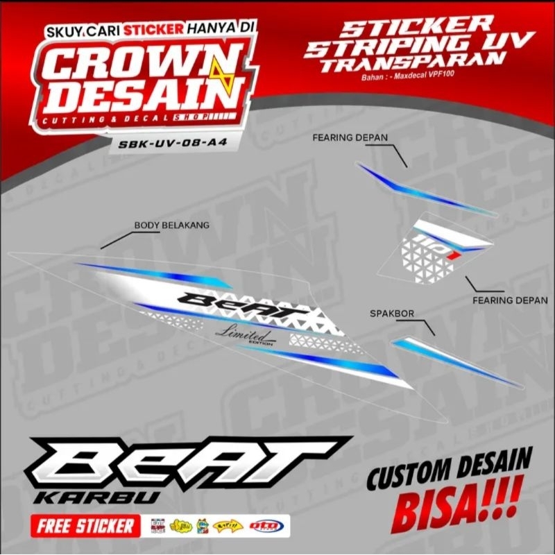 striping variasi beat karbu / striping uv transparan beat karbu / striping beat karbu uv transparan 