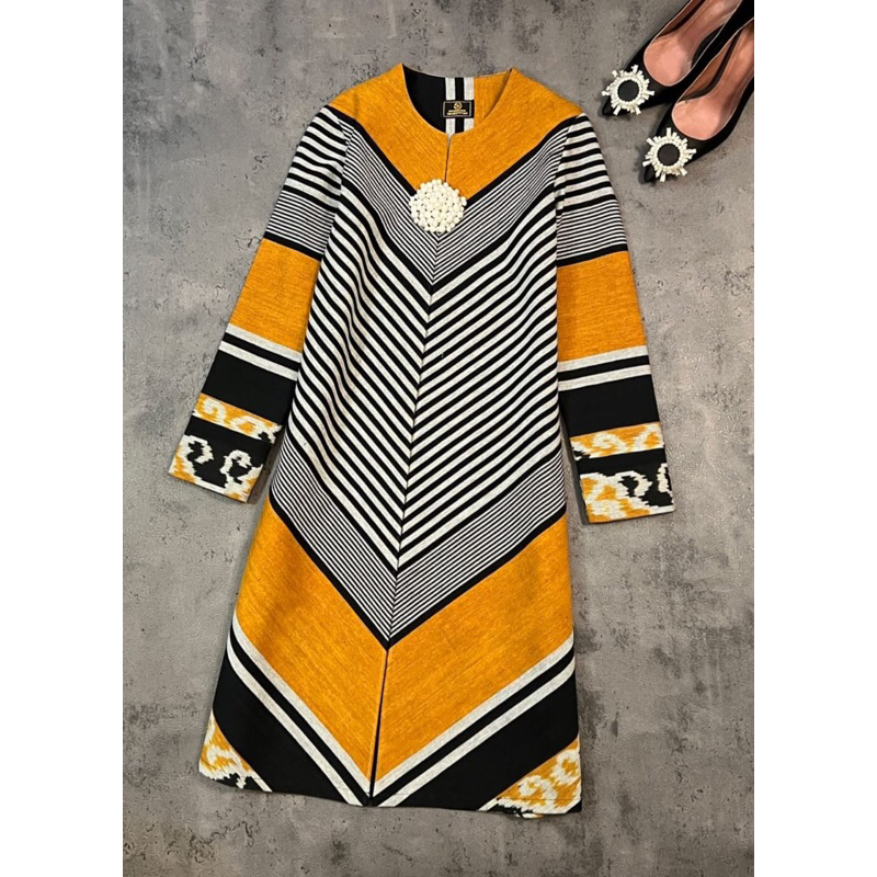 Outer tenun Yellow baju tenun jepara ethnik tenun Dress tenun fashion wanita tunik murah tunik jumbo