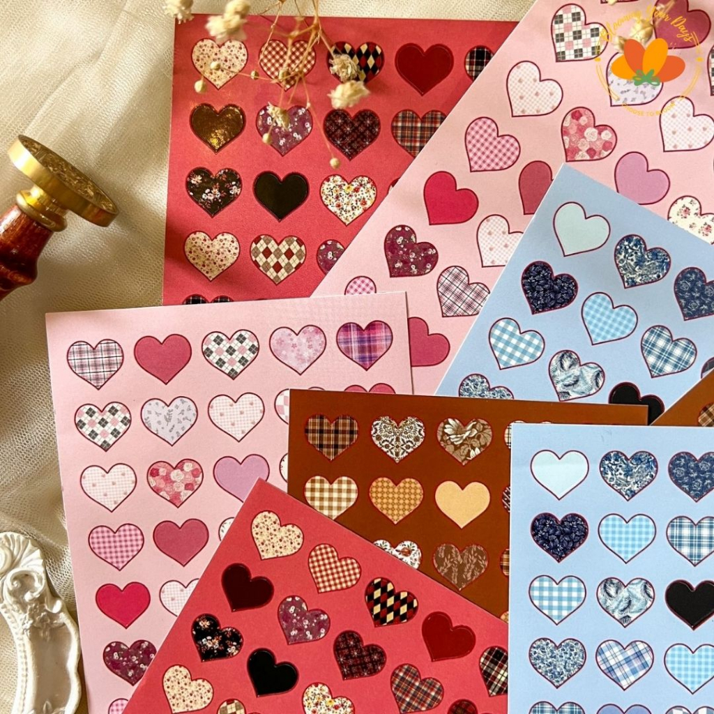 

sticker deco stiker heart love pink brown red blue hati warna warni kotak grid asthetic sticker murah journal scrapbook album