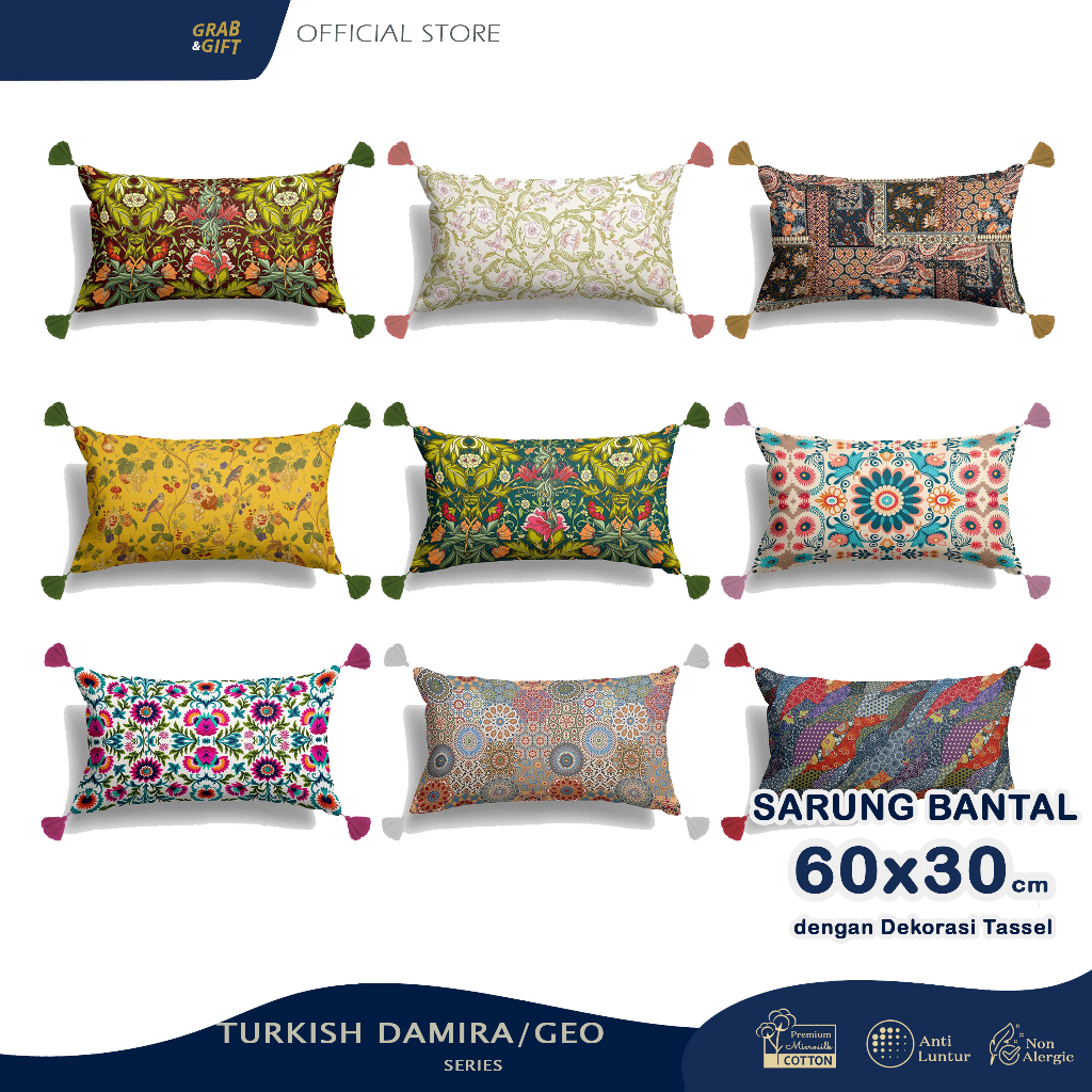 SARUNG Bantal Print Motif Damira Turkish Geo 60x30 cm Pillow Sofa