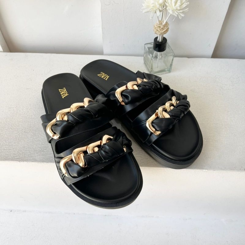 Sandal zara hitam black flat