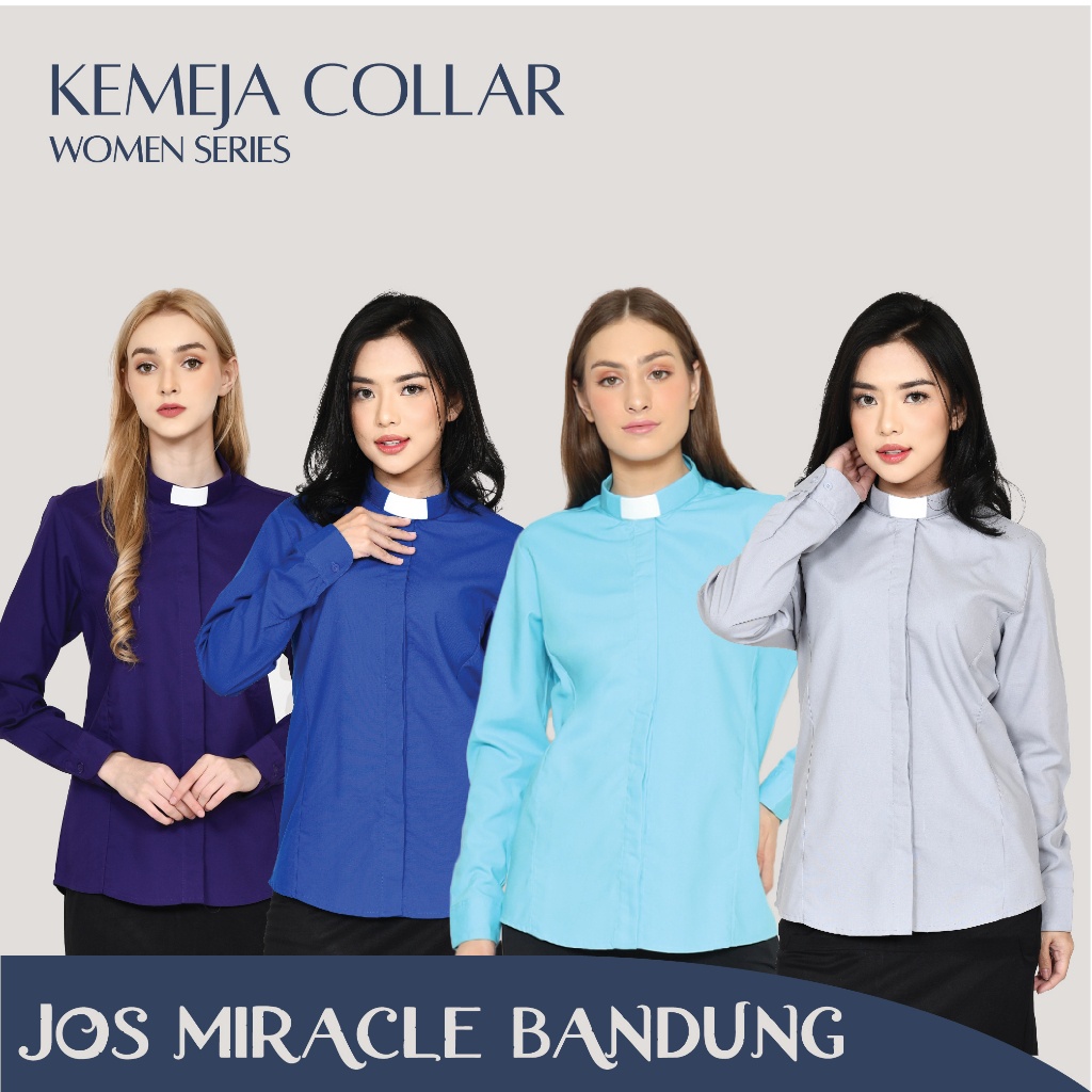 Miracle - Pendeta Wanita Kemeja Collar - Panjang - Polos - Jos Miracle Bandung