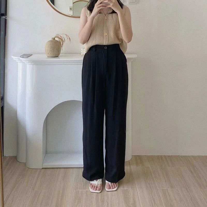 PL loose pants warna hitam
