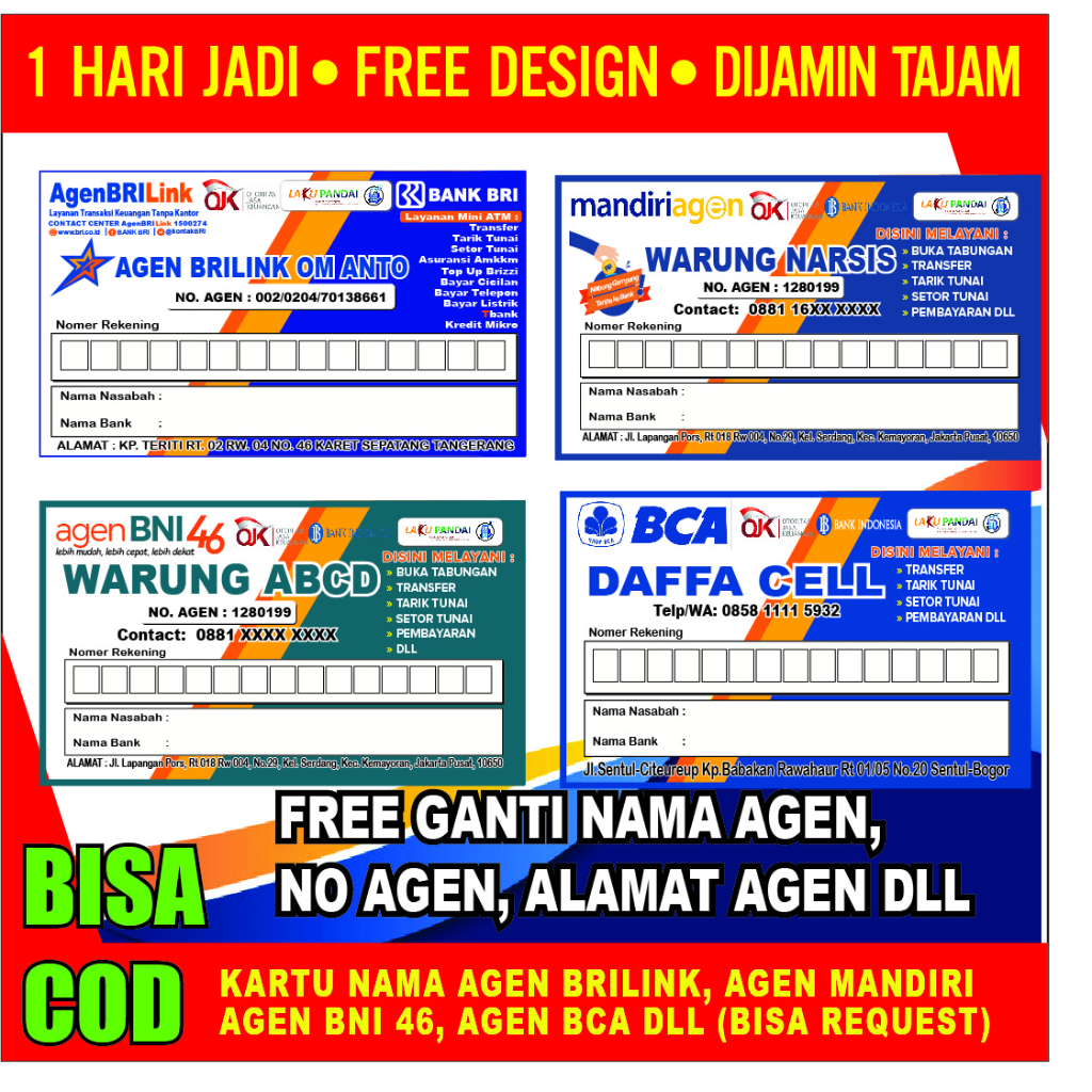 

Kartu Nama Agen BRI Link & Agen Resmi Mandiri Termurah (Bisa KN Custom Yang Lain)