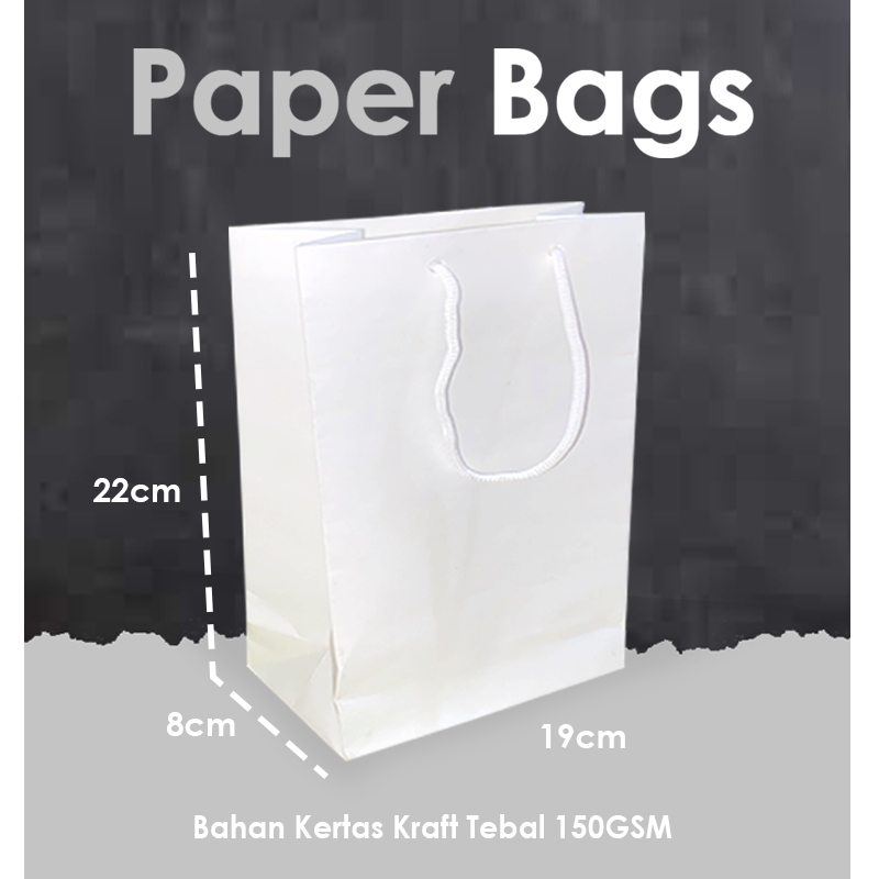 Paper Bag Putih Polos Ukuran 22x8x19 CM (BUKU) / Paper Bag Bridesmaid Sedang / Paper Bag Online Shop