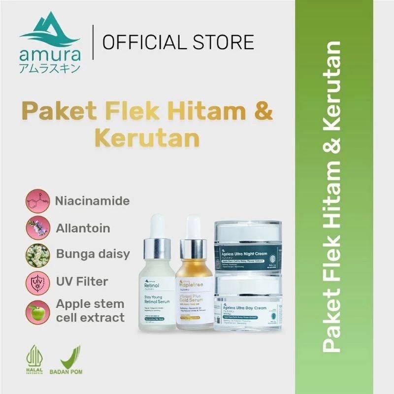 TERLARIS PAKET AMURA CREAM  SIANG MALAM RETINOL FREE GOLD