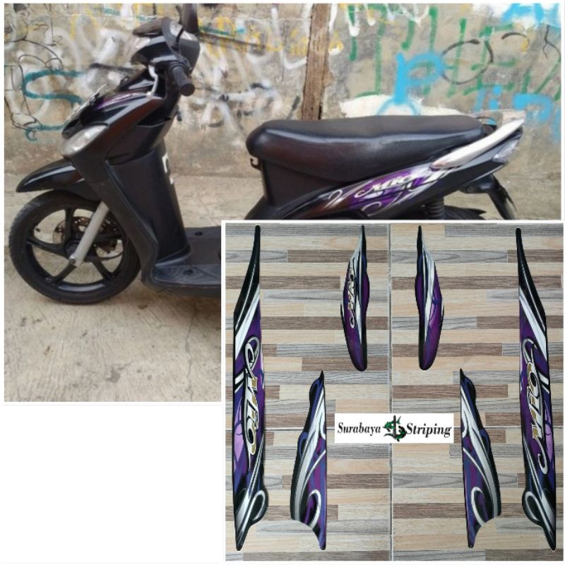 Striping sticker Yamaha Mio Sporty hitam ungu tahun 2010 2011