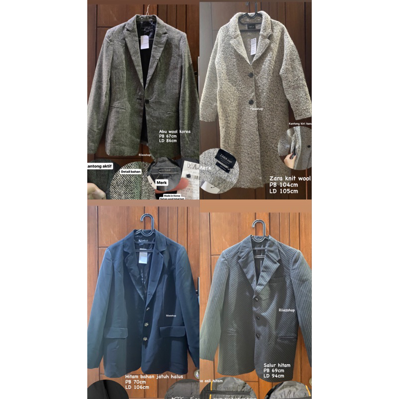 blazer jas suit coat setelan outer luaran wanita pria preloved wol wool tweed korea zara salur han j