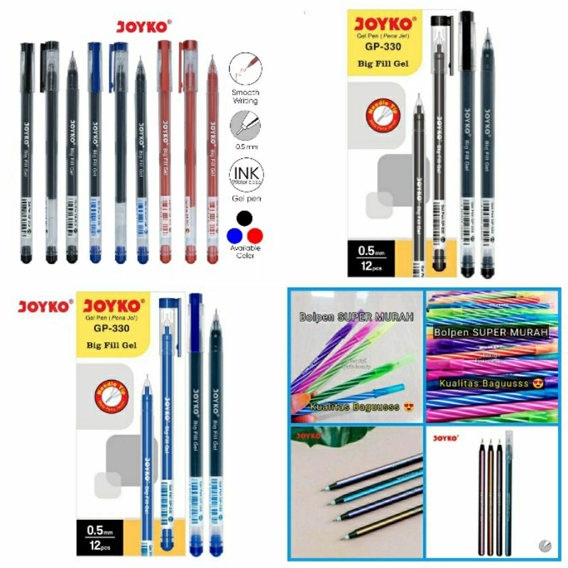 

Bolpen Gel Joyko Merah Biru Hitam Bolpen Ulir 1 Pack = 12 PCS Berkualitas Bolpen Ulir Bolpen Ulir Joyko