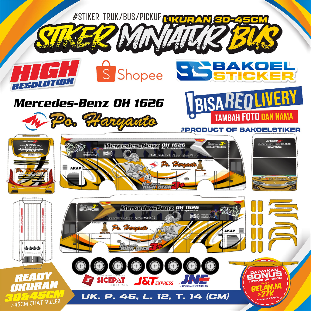 STIKER MINIATUR BUS JB3 PO. HARYANTO UK. 30-45CM #4