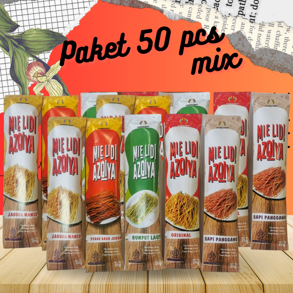 

Paket usaha reseller 50 pcs mie lidi azqiya jajanan viral