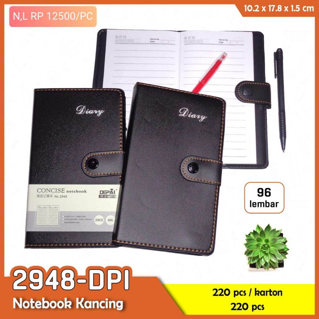 

[1 Pcs] Notebook Catatan Kancing 96 Lembar 2948-DPI Diary / Buku Agenda Kerja Kancing 2948-DPI Diary